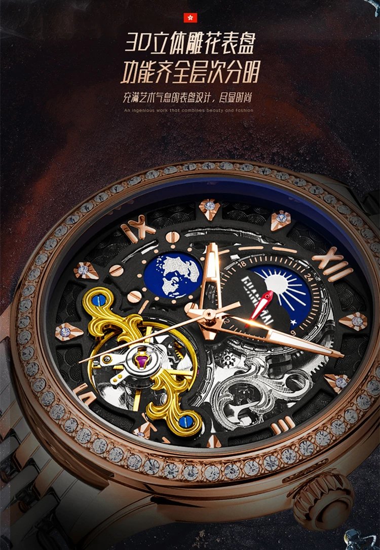 【京选品质】瑞l尼世家手表2022新款瑞尼镂空全自动机械表陀飞轮男士