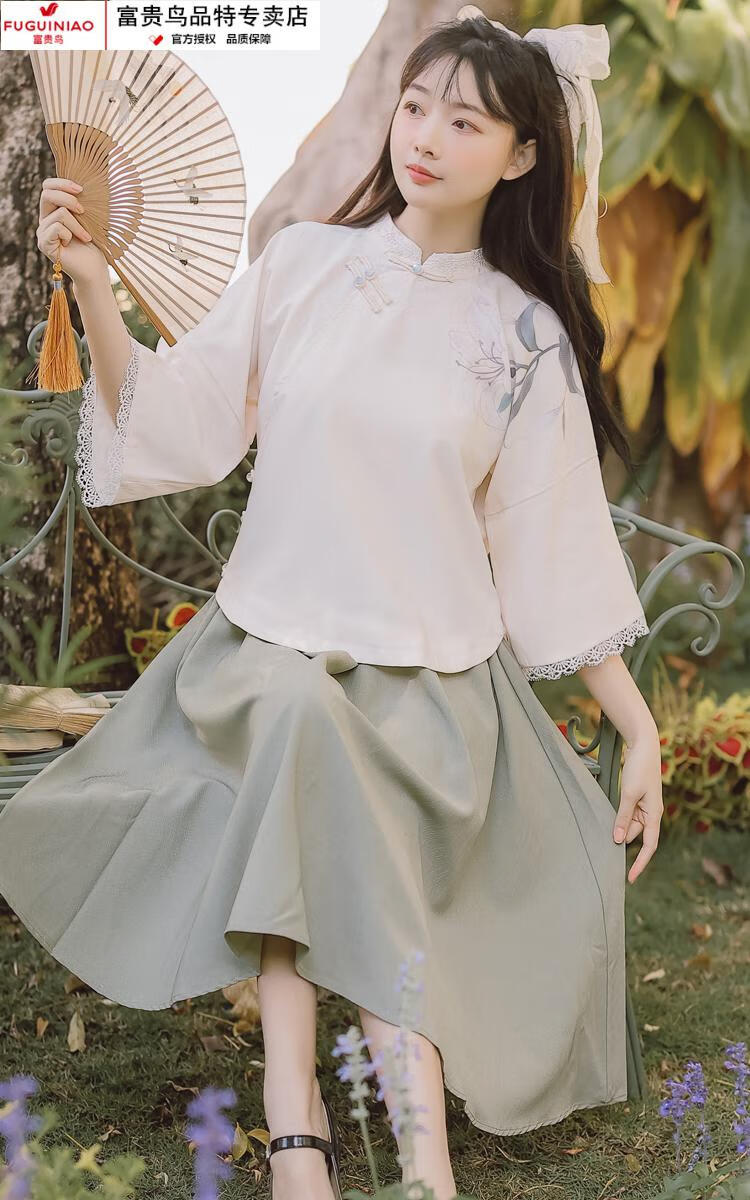 富贵鸟轻奢品牌女装民国风唐装学生少女汉元素改良旗袍裙女汉服套装新