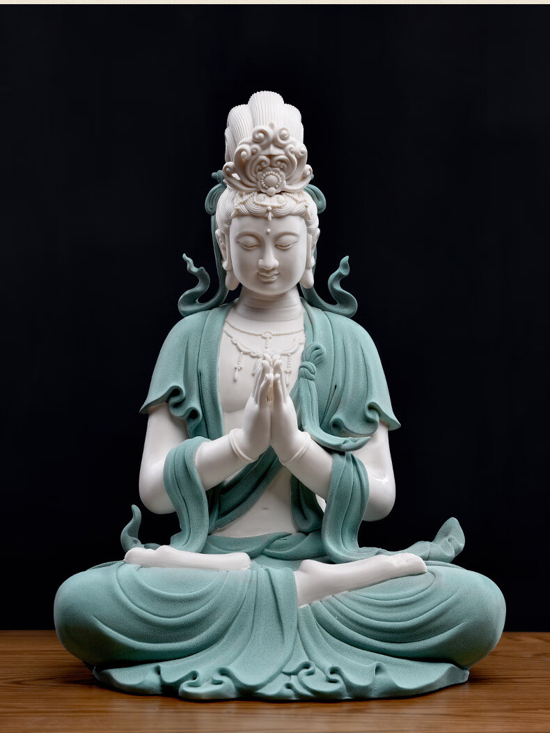 迪晨dichen 德化陶瓷祈福观音佛像摆件白瓷雕塑艺术品会所客厅茶室