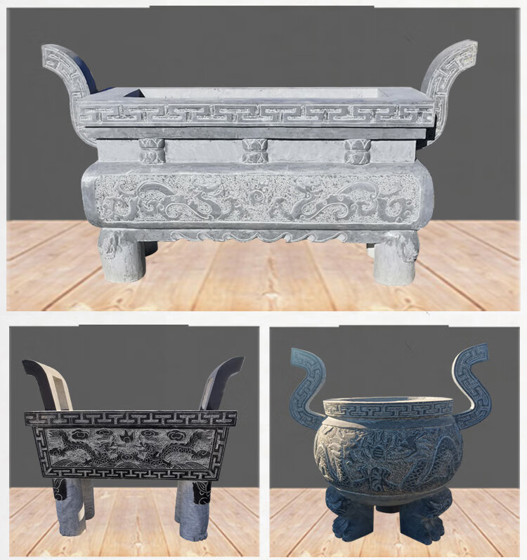 石雕香炉大理石头墓地祠堂家用祭祀长方形圆形花瓶墓碑石供桌 青石