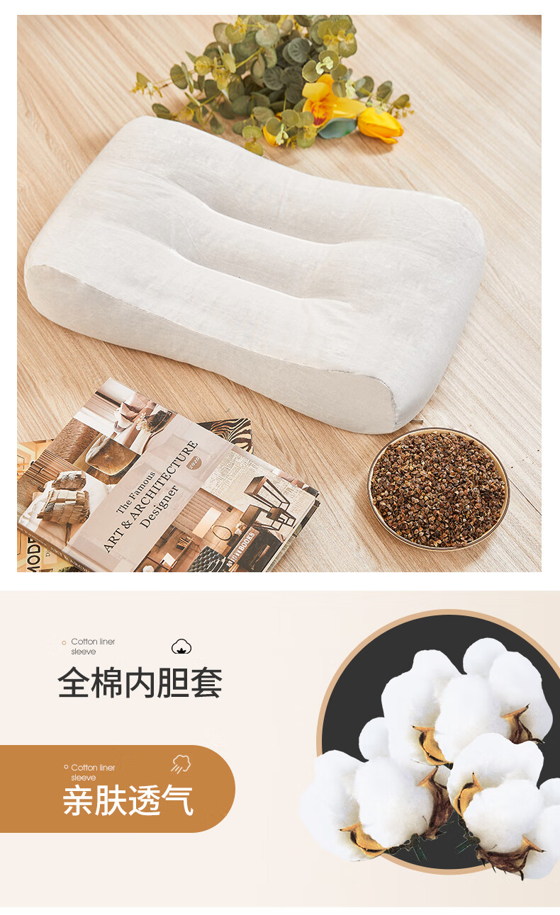 刻师傅全荞麦皮枕头成人硬高枕家用小米壳软枕芯单人睡眠颈枕青色苦荞