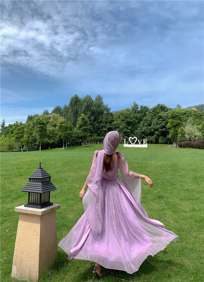 mosh沙滩裙夏季巴厘岛海南三亚网红穿搭旅游拍照海边度假裙宫廷风气质