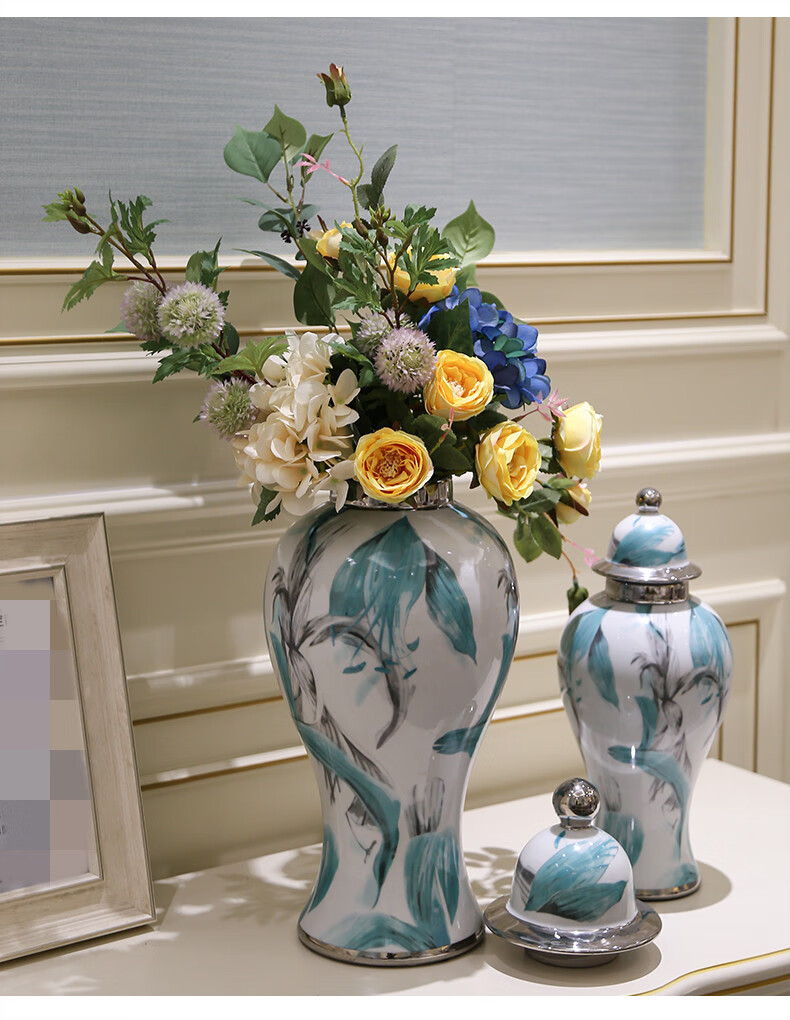 欧式将军罐摆件轻奢风客厅电视柜茶几边几柜软装小花瓶x洁白如雪花瓶