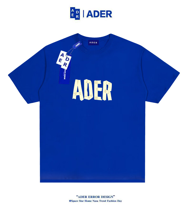 ader2022新款潮牌字母印花男情侣短袖t恤夏季宽松百搭上衣黑色m
