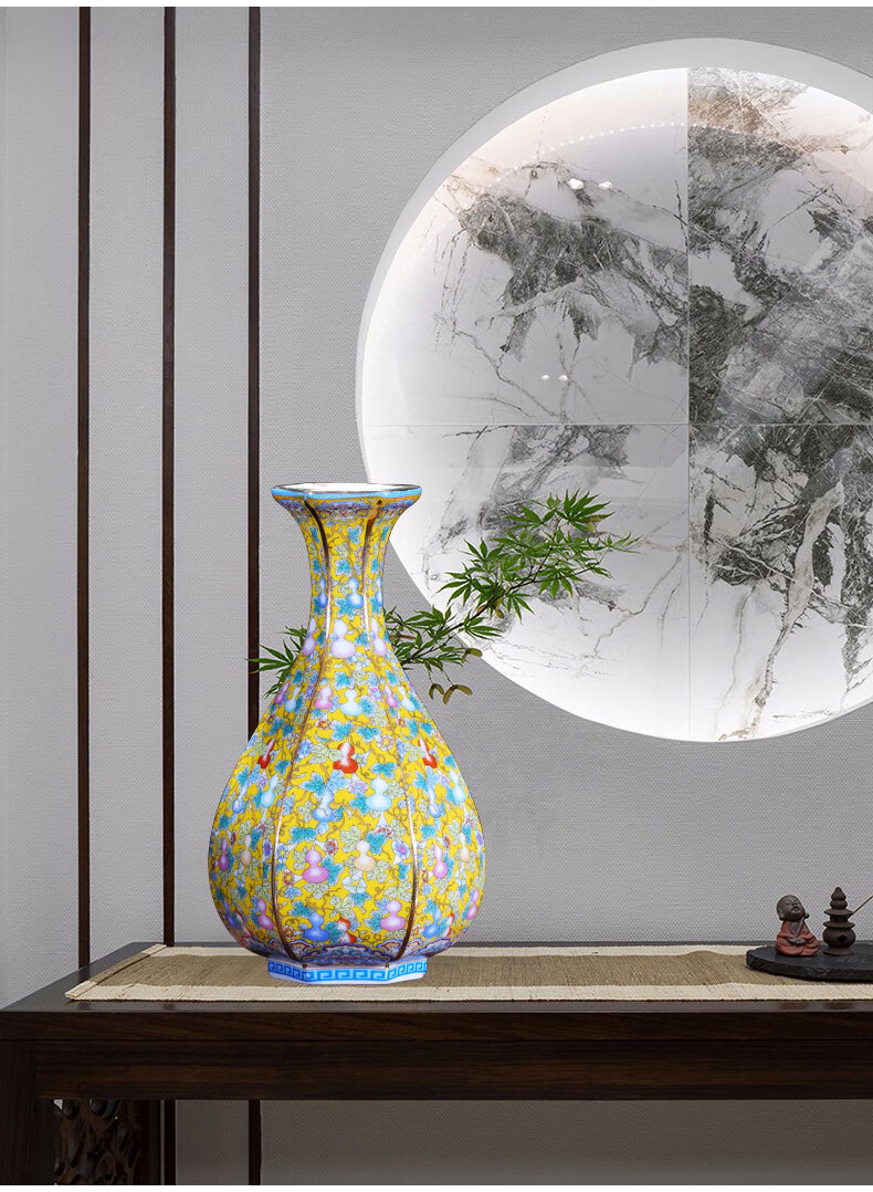骄意轻奢陶瓷器花瓶仿雍正珐琅彩插花摆件家居客厅装饰品9仿雍正福禄