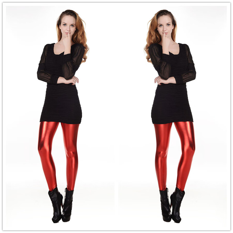 彩色亮皮金属质感仿皮裤烫金九分打底裤舞台表演leggings2020 金色 xl