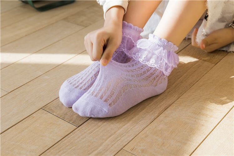 儿童舞蹈袜宝宝公主袜 a86 双层花边 棉 2蓝2黄 1-3岁/18-25鞋码