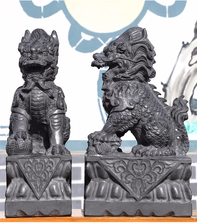 石雕青石麒麟门墩摆件公母一对看门神兽石墩公司庭院家用门口风水装饰