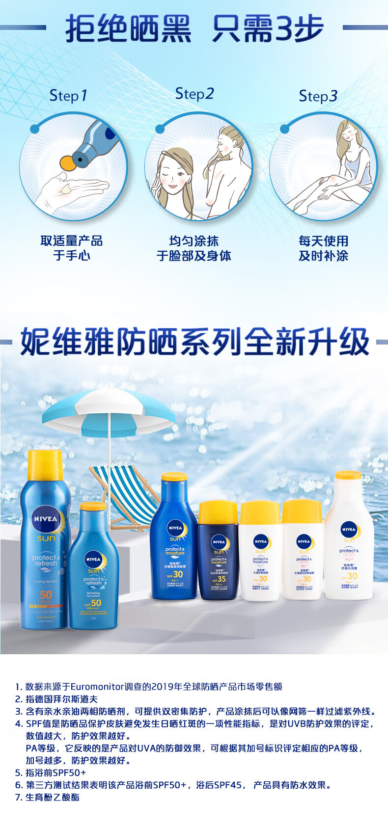 妮维雅（NIVEA）防晒霜露男女士护肤化妆品清爽轻透户外隔离紫外线SPF50 户外军训 清透防晒露75ml PA++++