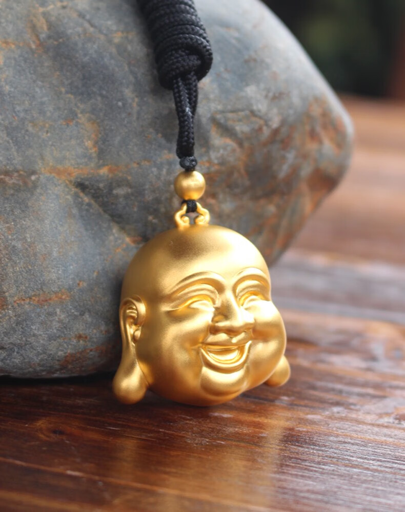 福强珠宝黄金吊坠女999足金佛头吊坠男女款按克传承古法笑口常开弥勒