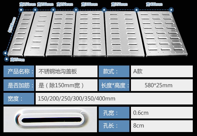 饭店不锈钢地沟盖板厨房下水道排水沟盖格栅雨水篦子304防滑明沟 【t