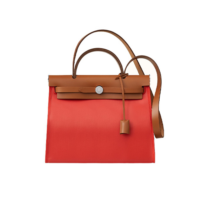 【正品鉴定】hermes爱马仕 女包 herbag zip 31 retourne帆布拼牛皮银