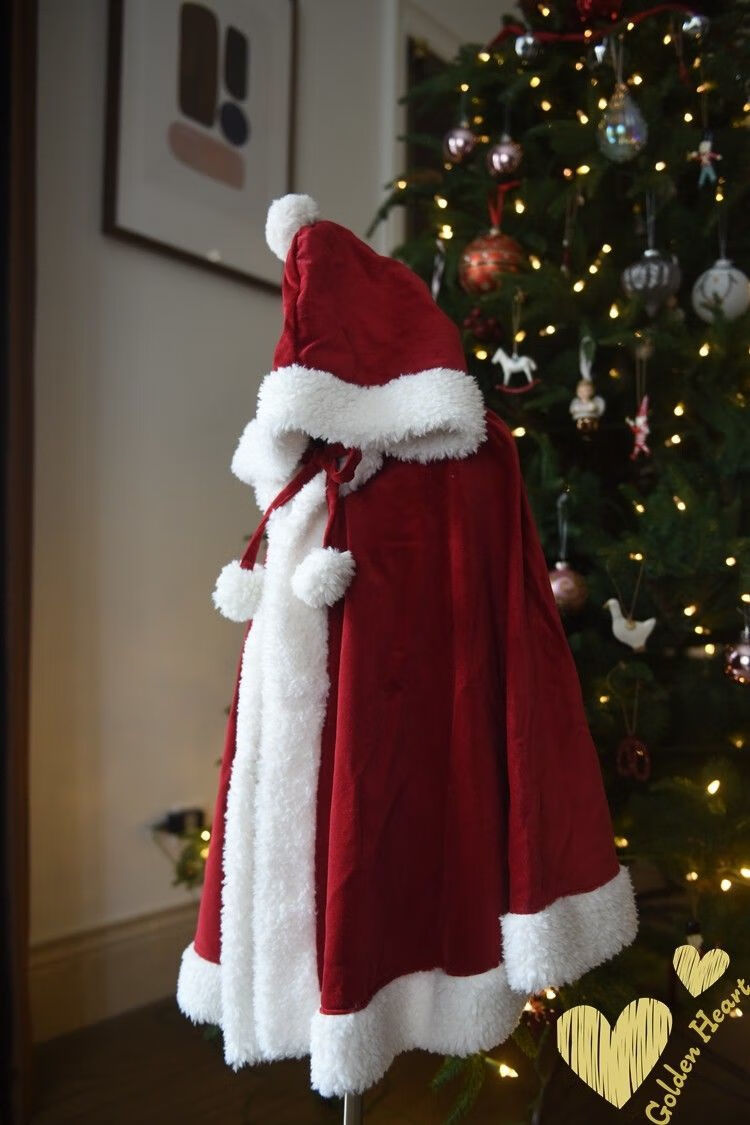 圣诞衣服儿童羊羔绒圣诞斗篷披风幼儿女童洋气成人新年喜庆红披肩红色