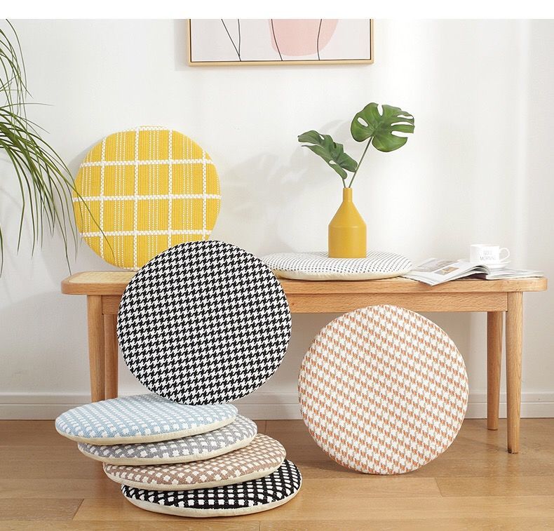 迪梵路加厚圆形坐垫可拆洗藤椅坐垫圆凳子椅子垫纯色防滑套地垫罩棉线