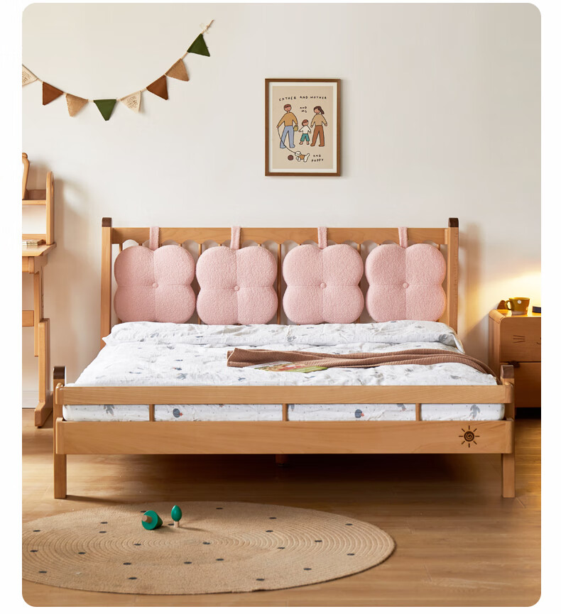 维莎原木kids 维莎实木儿童床现代简约欧洲榉木青少年竖条床卧室单人