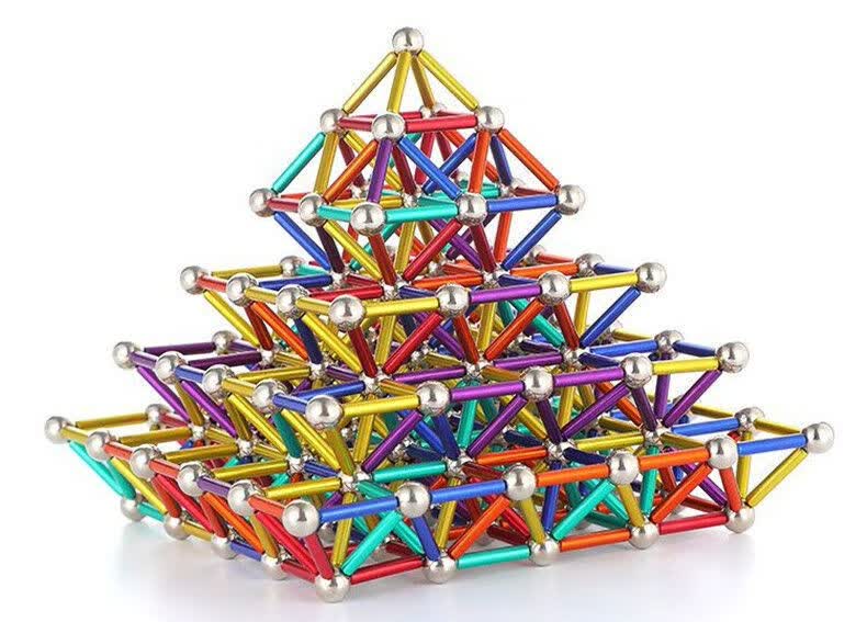 磁力棒百变巴克球组合解压彩色磁铁棒强磁3d创意玩具彩色磁棒280根