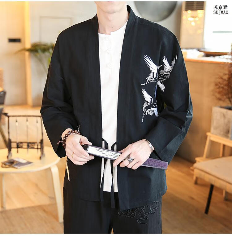 中国风胖子超大码国潮 春秋刺绣汉服男中式休闲古风套装改良对襟唐装