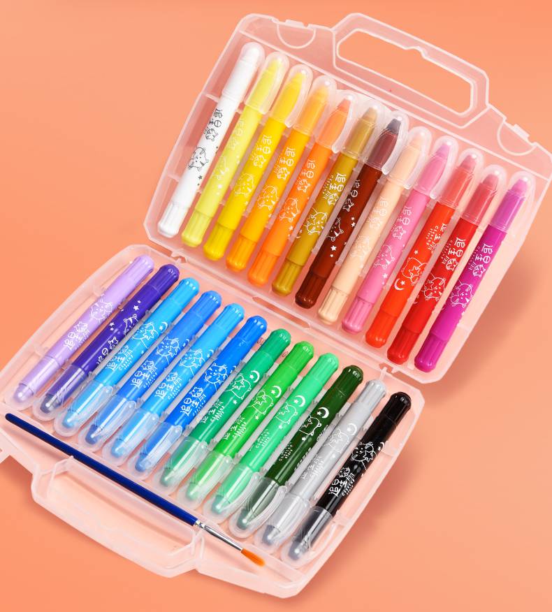 华幻 得力炫彩棒24色12色多彩混合旋转蜡笔儿童宝宝画笔幼儿涂鸦涂色