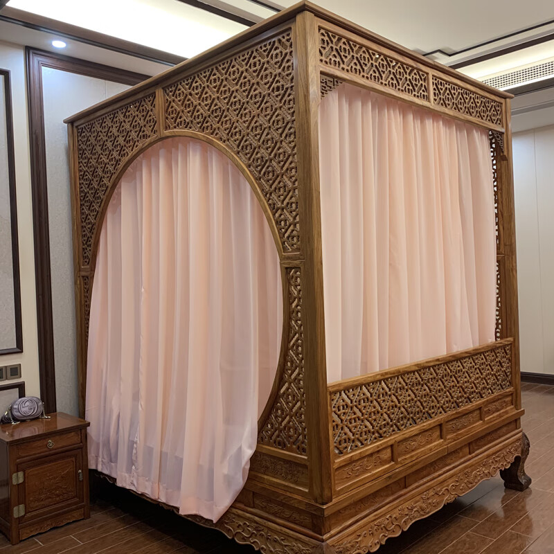 中式架子床床幔中式明清古典古风床纱单双月洞拔步架子床仿血牙色柔肤