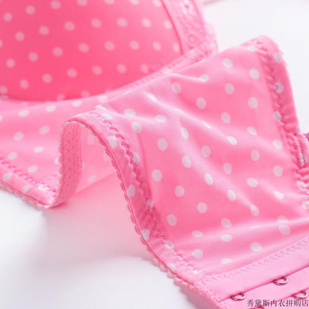 性感光面内衣女波点少女聚拢文胸半杯女士胸罩 2排扣粉色 80b【图片