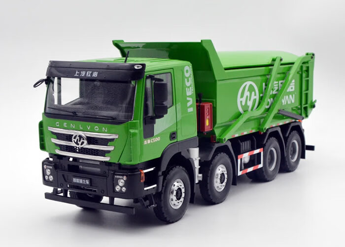 汽车模型仿真大型上汽红岩 iveco 杰狮智能滑盖渣土车1:24合金重卡