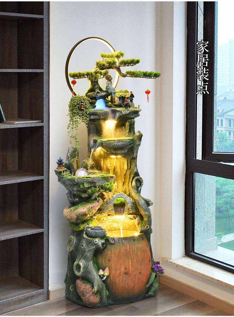 流水摆件循环水简约中式流水喷泉摆件电视柜旁边客厅室内景观玄关循环