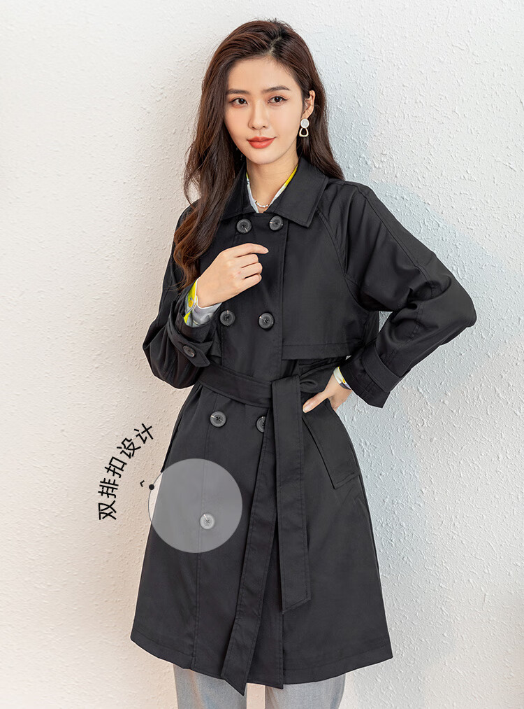 熙然2022春装新款时尚英伦风通勤经典双排扣风衣女中长款外套腰带蔷薇