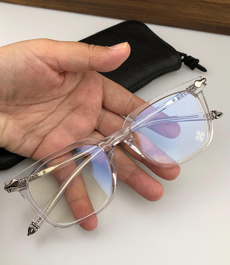 御恋王者克罗心眼镜框男同款文艺复古透明大框板材眼镜架 透明金