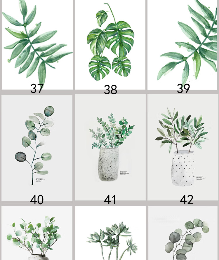 小清新绿色植物油画布贴画客厅背景墙自粘画树叶字母微喷打印画芯 9