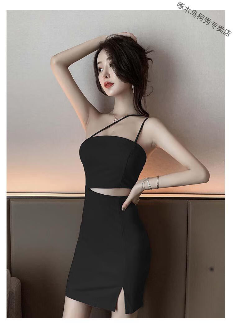 啄木鸟夜店女装夜场技师低胸spa工作服足浴吊带裙子夜总会性感连衣裙