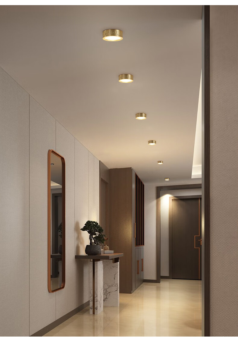 欧普侍新中式明装筒灯免开孔客厅嵌入式led射灯圆形玄关薄过道灯需要