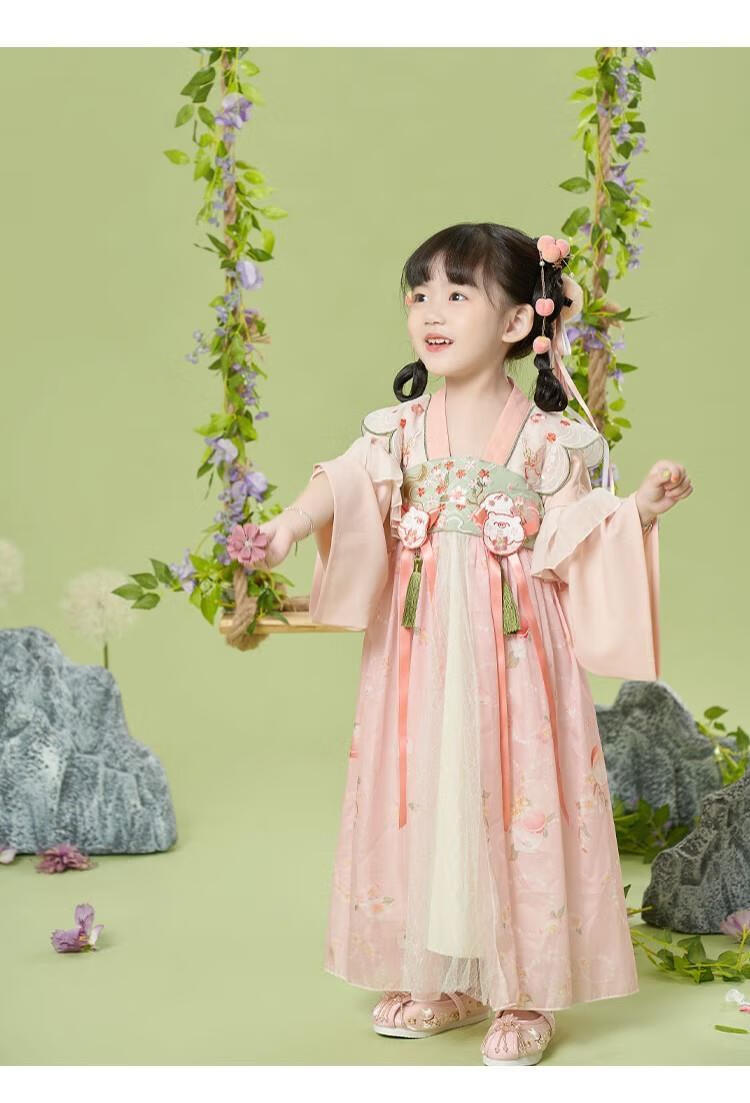 因乐图儿童汉服女童春装桃源仙境公主风古代全套粉色小清新套装可爱