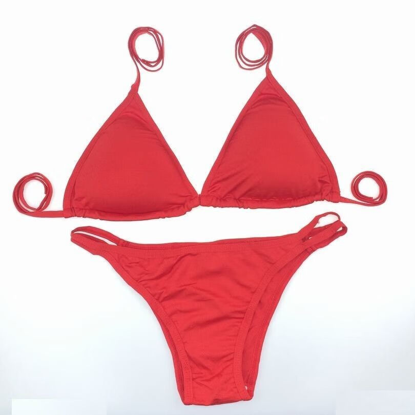 趣得比基尼一根绳2022款比基尼游泳衣性感三点式荧光色泳装女性感