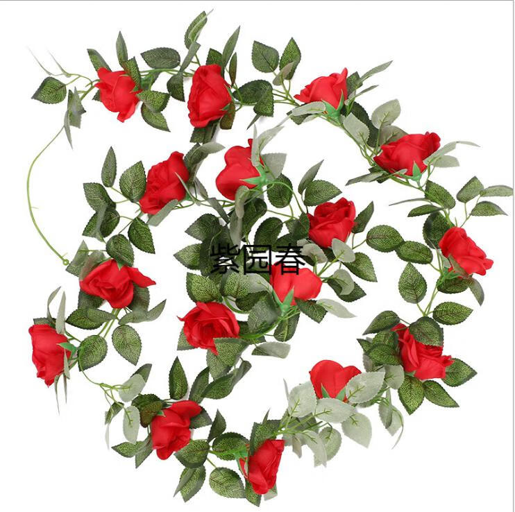园艺仿真玫瑰花藤绢花藤条空调管道遮挡缠绕装饰家居饭店吊顶假花藤蔓