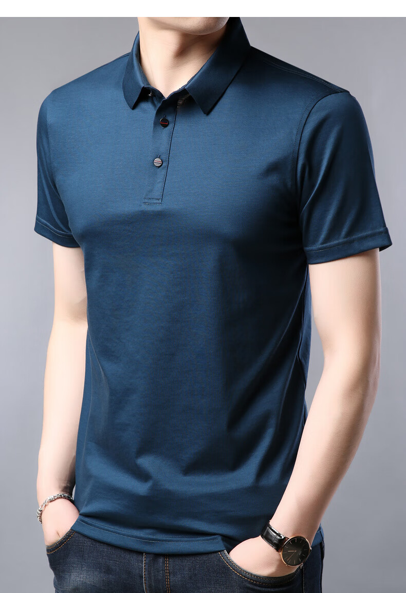 恒源祥短袖t恤男含桑蚕丝夏季纯色翻领中年polo衫冰丝 中灰 175/92a