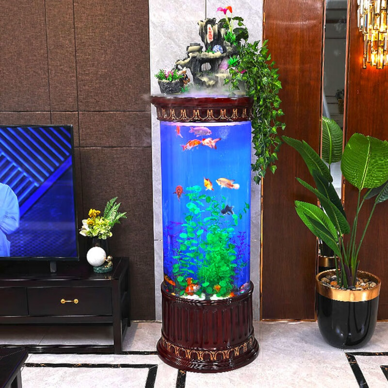 京选推荐圆柱形金鱼缸客厅免换水迷你欧式落地生态流水族箱大小型懒人