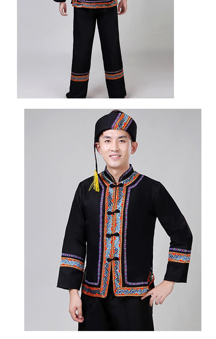 服装男成人云南彝族傣族男士新款民族风舞蹈演出服套装 黑色2 头饰