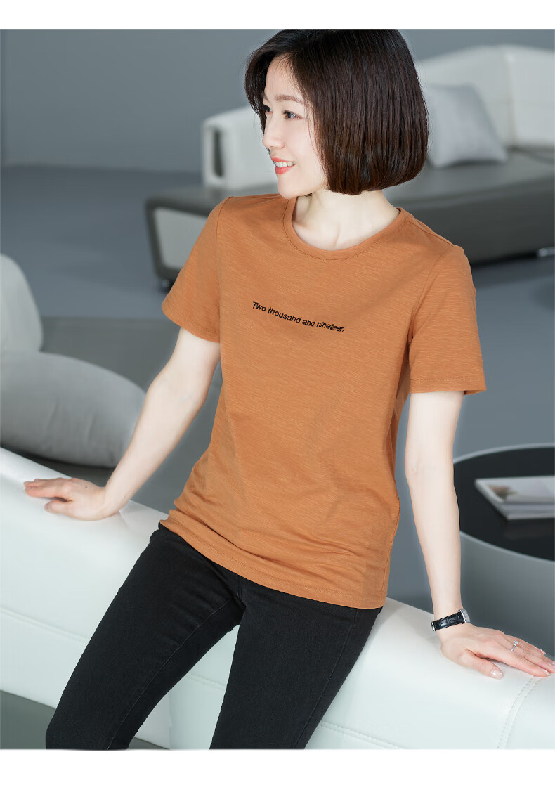 品牌t恤女2020夏季新款女装短袖t恤白色字母刺绣休闲宽松半袖体恤上衣