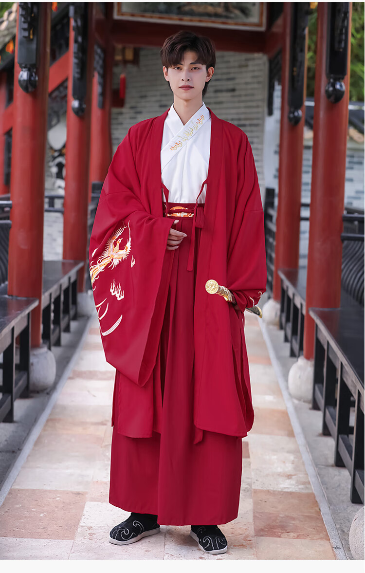 凤凰原创汉服男装魏晋风红色新郎情侣古风套装中国风仙气古装女春夏