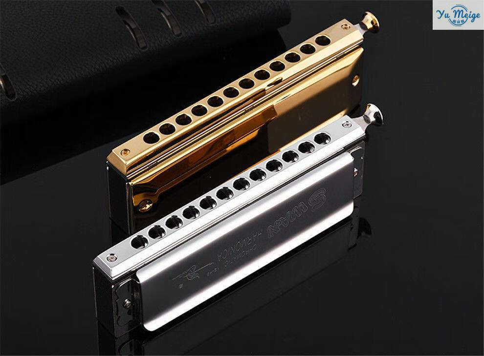 新款欧布红凯口琴48音半音阶口琴孔演奏乐器10孔布鲁斯金色收藏