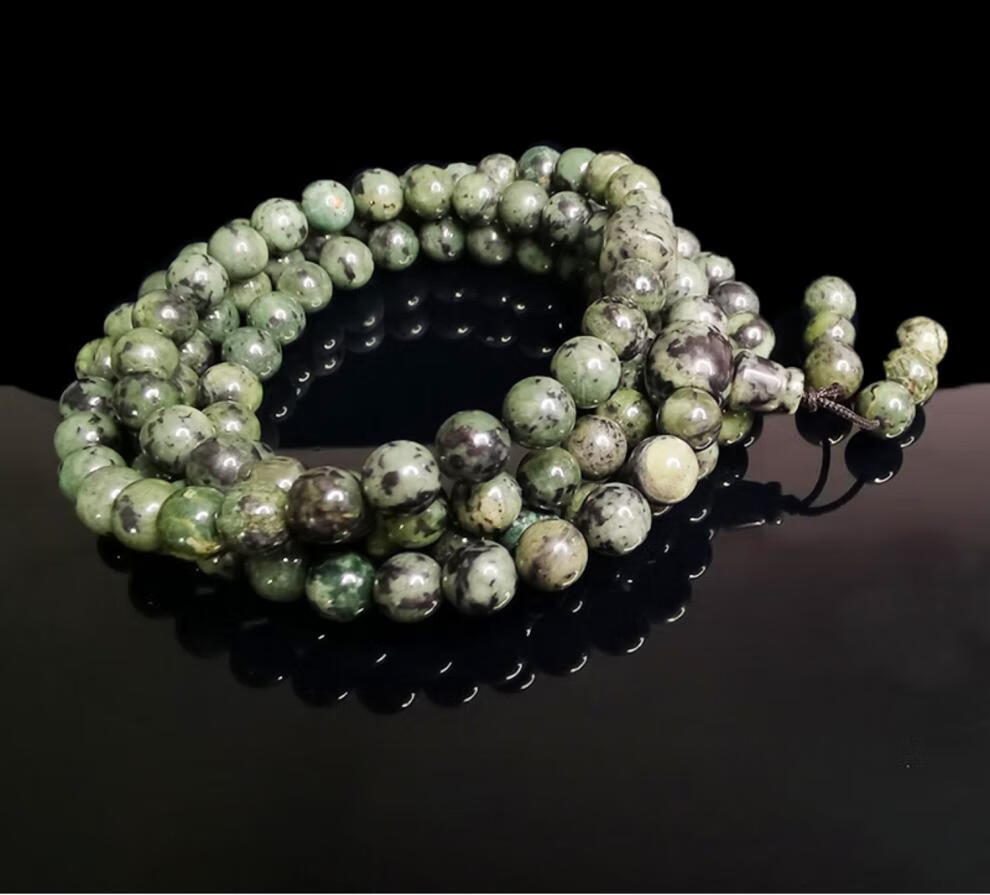 新升级药王石手串药王石手链蛇纹玉男女款圆润饰品绿色单圈藏玉圆珠