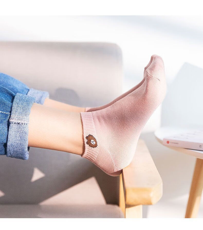 联恬云510双装小熊船袜夏季男女情侣袜子韩版时尚薄浅口袜学生短袜要