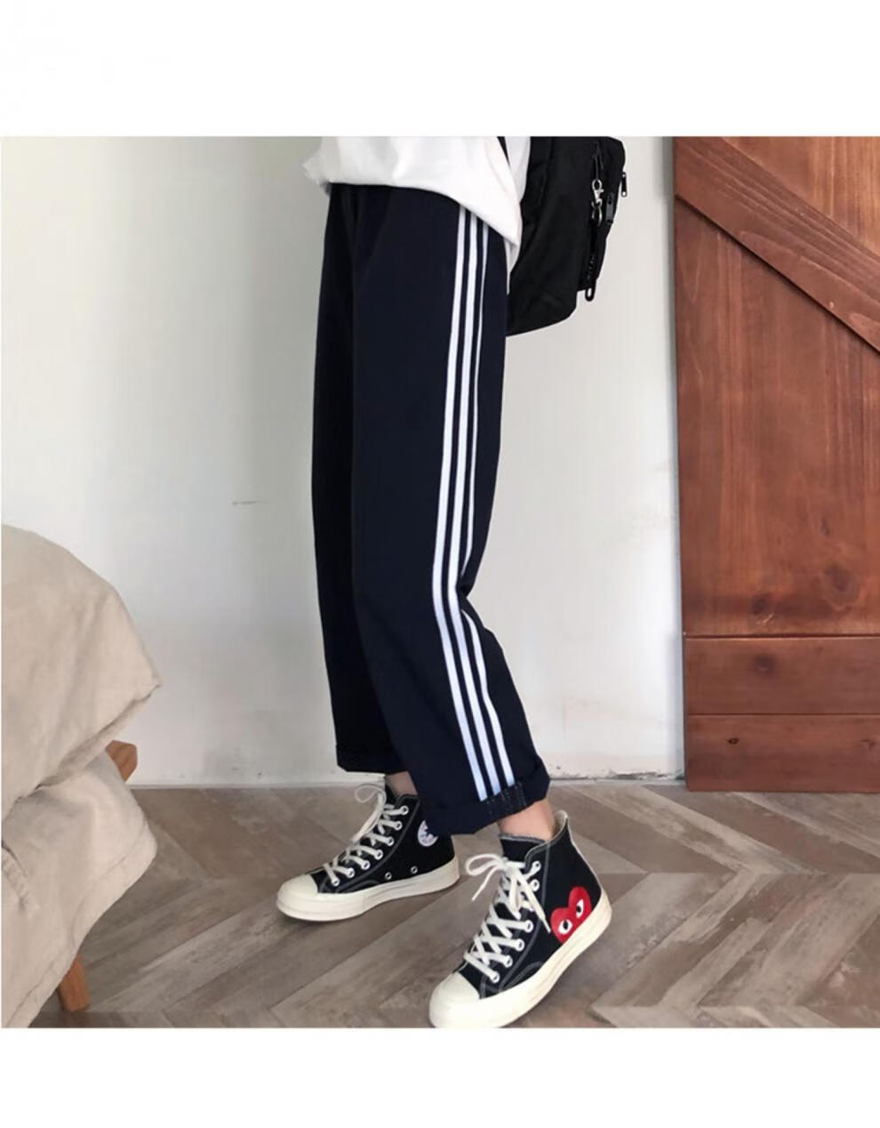 汉志hanzhi 校服裤子胖mm夏新款女学生裤子大码阔腿裤校服裤直筒运动