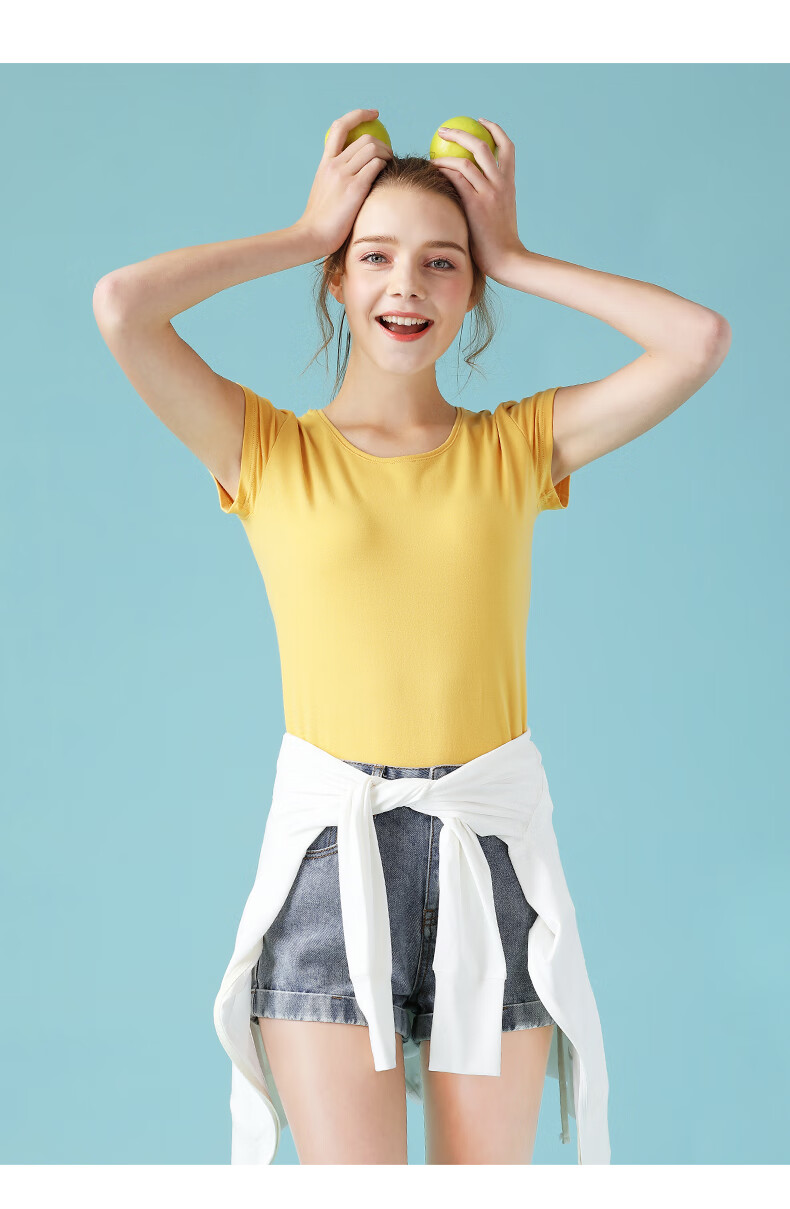 艾米恋短袖t恤女2022年夏季新品紧身上衣圆领打底体恤衫短袖t恤女纯色