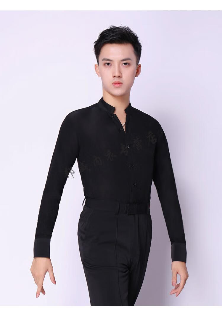 跳舞老师穿的服装男士摩登舞拉丁舞上衣色衬衫长袖国标舞舞蹈服成人