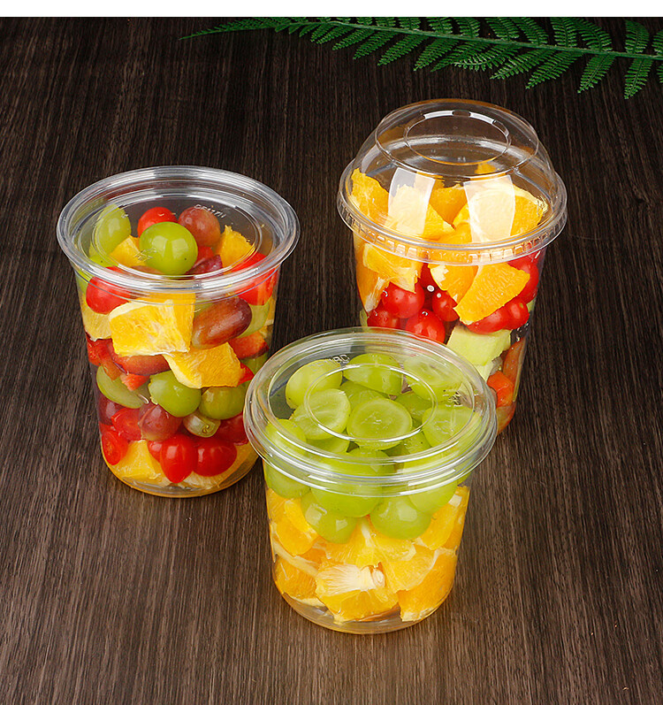 打包盒西瓜沙拉水果杯子透明带盖外卖包装盒 300克水果盒100个【图片