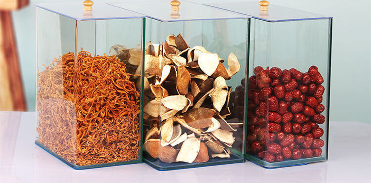 60长方形中药材玻璃展示罐缸市杂粮收纳盒药店细贵灵芝鱼胶收纳瓶长
