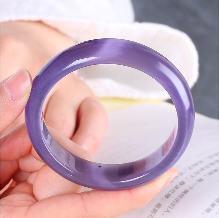 源璐韩版紫罗兰猫眼石手镯女款紫水晶手环紫玉髓玉镯子 面宽8mm内径53