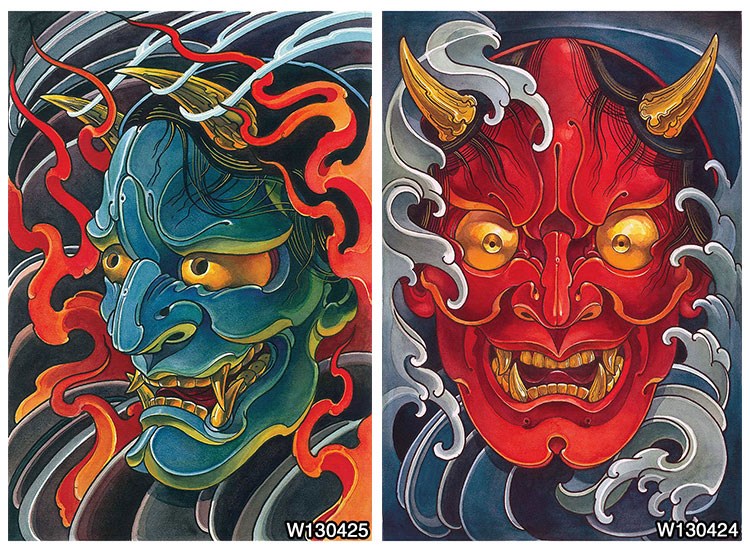 伊尔雅3d日本般若浮世绘纹身店装修壁画8d日式刺青馆背景壁纸工作室