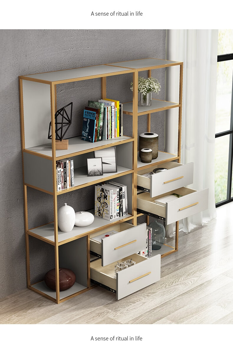 不锈钢书架房间置物架卧室轻奢书柜现代简约书架置物架落地卧室铁艺